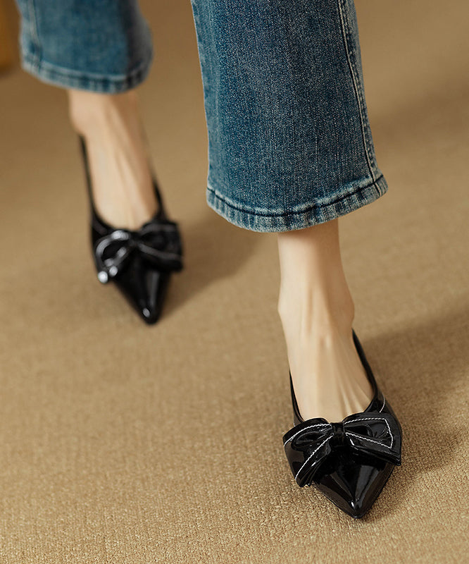 Splicing Bow Flat Shoes Rose Faux Leather Pointed Toe