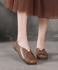 Khaki Flats Hollow Out Splicing Flat Shoes For Women