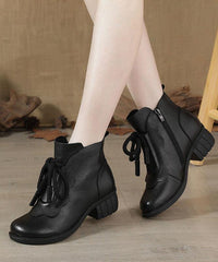 Brown Boots Chunky Cowhide Leather Lace Up Boots