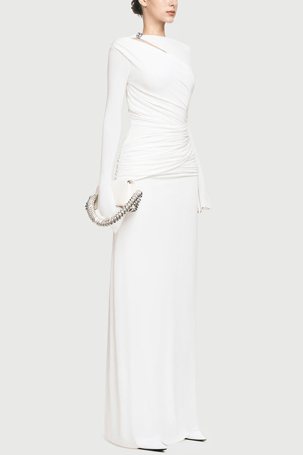 Long-sleeved Slim-fit Pleated Elegant Maxi Dress
