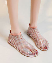 Red Breathable Mesh Sandals Boots Splicing Zircon