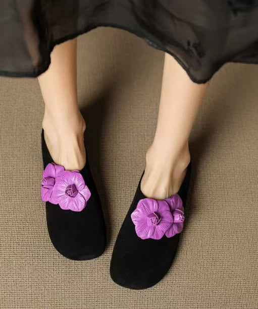 Black Suede Splicing Fashion Floral Slide Sandals
