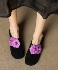 Black Suede Splicing Fashion Floral Slide Sandals
