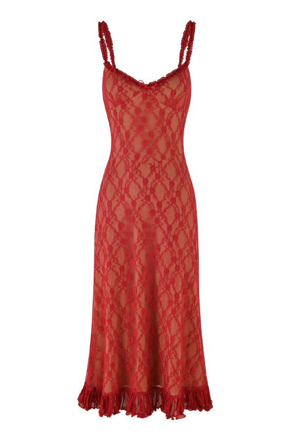 Plaid Camisole Lace Slim-fit Elegant Midi Dress