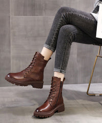 Retro Black Boots Warm Fleece Lace Up Chunky Boots