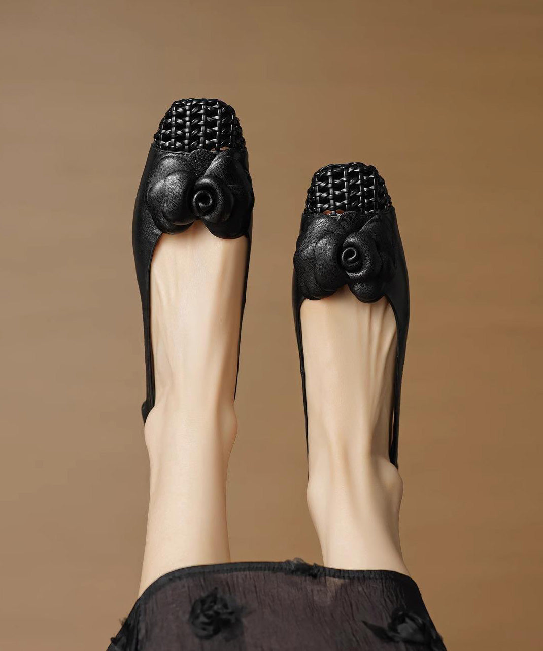 Grey Flat Shoes For Women Cowhide Leather Soft Splicing Floral