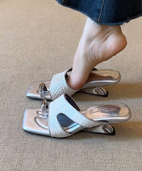 Italian Silver Faux Leather Wedge Slide Sandals Peep Toe