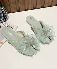 Summer Versatile Black Bow Nail Bead Slide Sandals