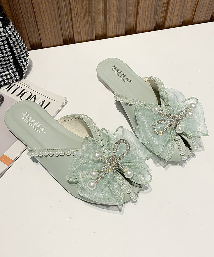 Versatile Black Bow Nail Bead Slide Sandals