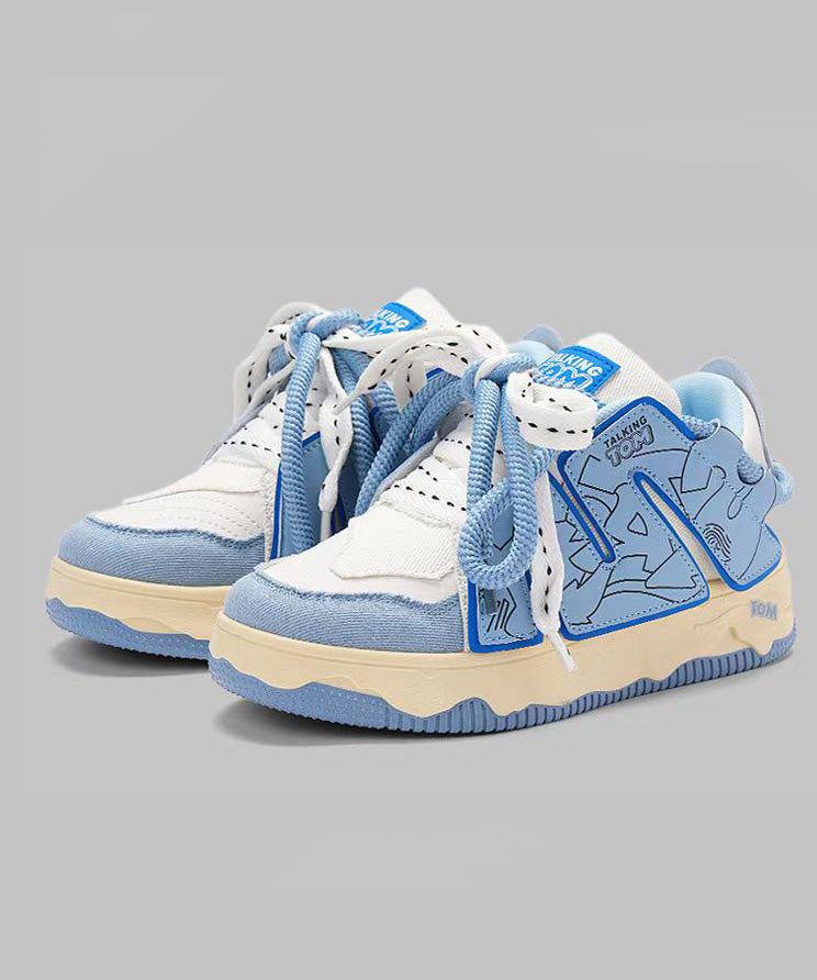 New Fashion Black Lace Up Splicing Platform Flat Shoes