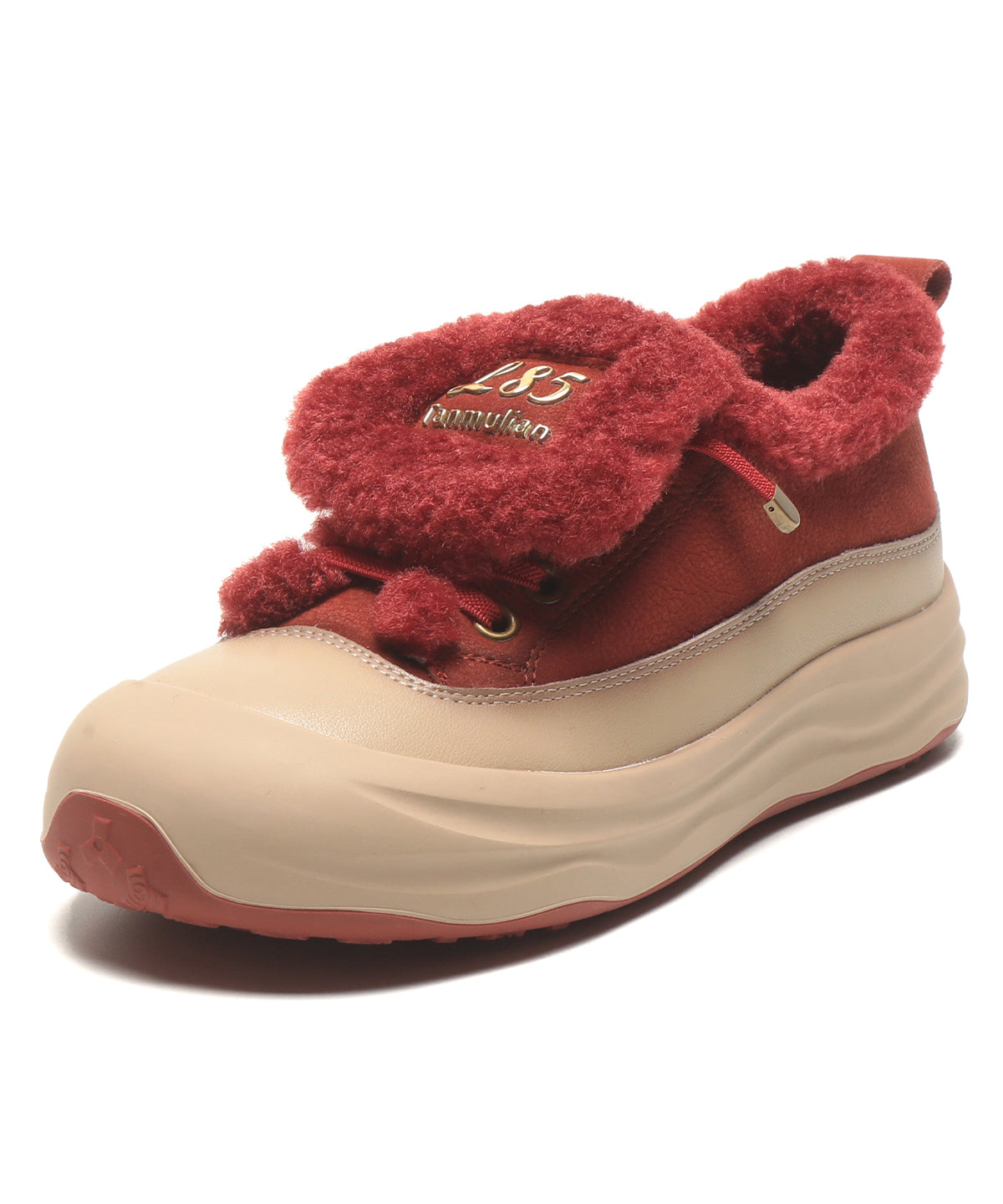 Red Fuzzy Wool Lined Splicing Platform Flat Shoes Women