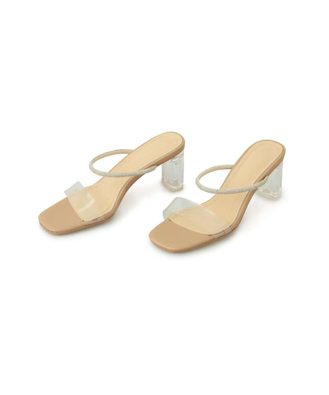 Splicing Chunky Heel Apricot Slide Sandals Peep Toe