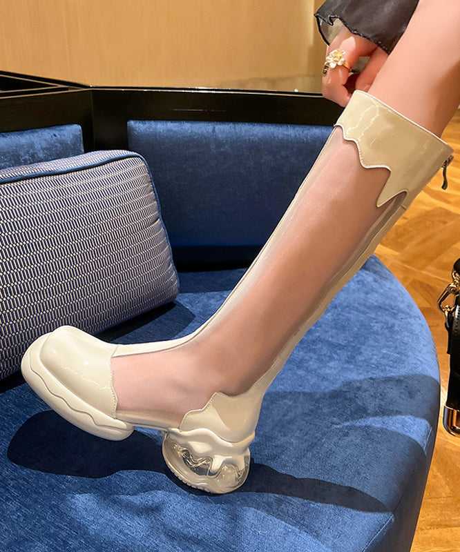 Original Design White Splicing Stylish Platform Tulle Boots