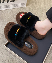 Yellow Fuzzy Fur Fluffy Warm Slippers Shoes Splicing Peep Toe