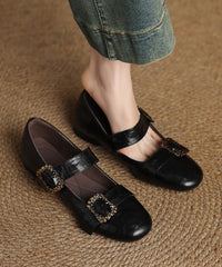 Brown Buckle Strap Splicing French Sheepskin Flat Shoes