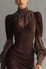 Suede Patchwork Slim-fit Long-sleeved Mini Dress