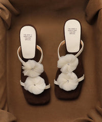 Beige Flower Wedge Heel Open Toe Slippers