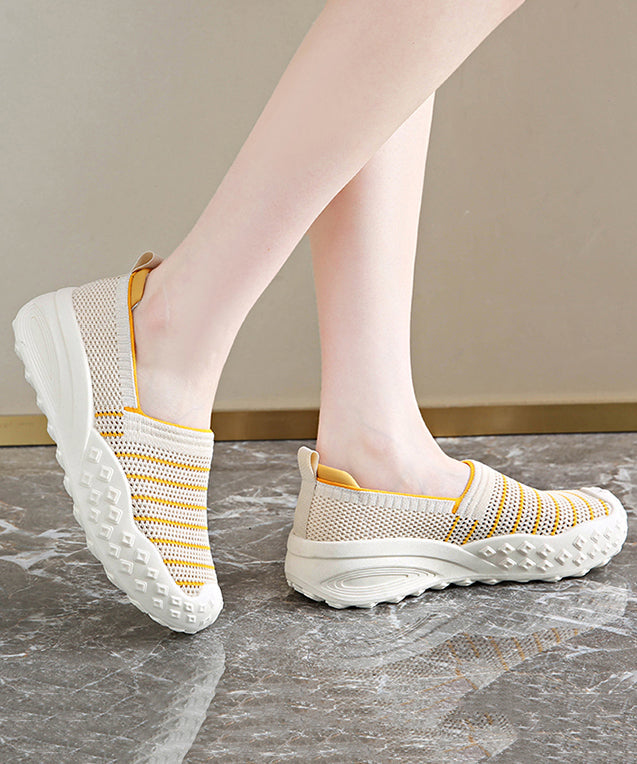 Yellow Breathable Mesh Flat Shoes For Women Splicing