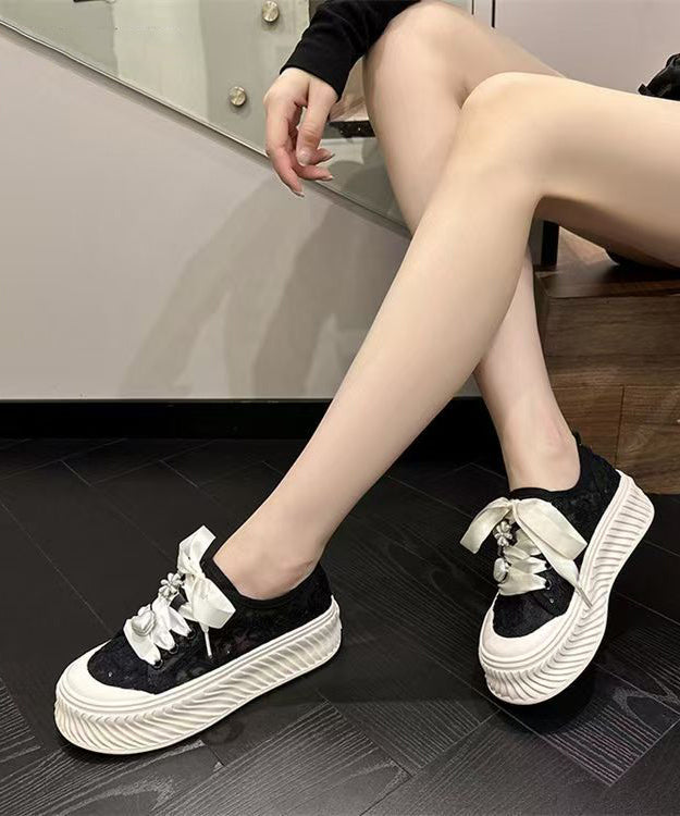 Comfy Beige Breathable Mesh Flat Feet Shoes Splicing Lace Up