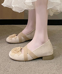 Apricot Cross Strap Floral Splicing Suede Flat Feet Shoes
