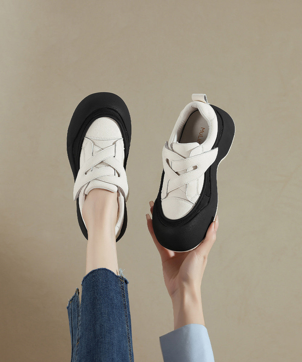 Beige Platform Faux Leather Casual Splicing Flat Shoes