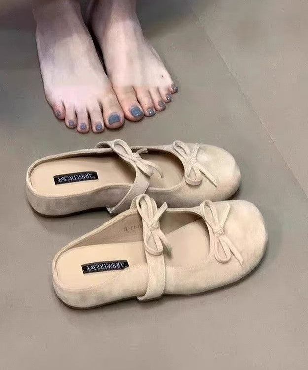 French Yellow Bow Splicing Wedge Slide Sandals