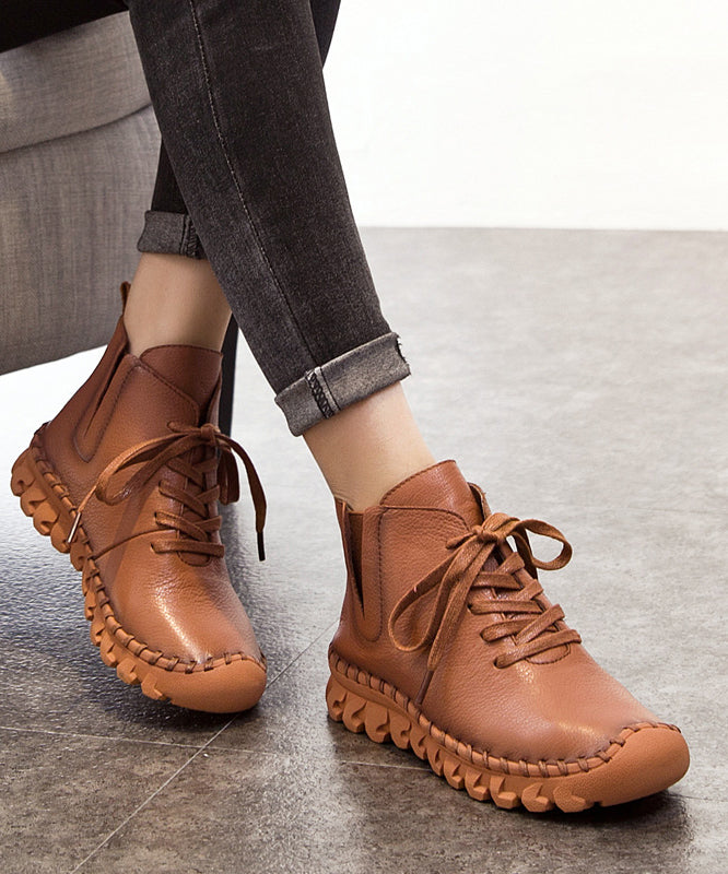 Black Genuine Leather Boots Warm Fleece Lace Up Boots