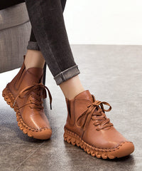 Black Genuine Leather Boots Warm Fleece Lace Up Boots