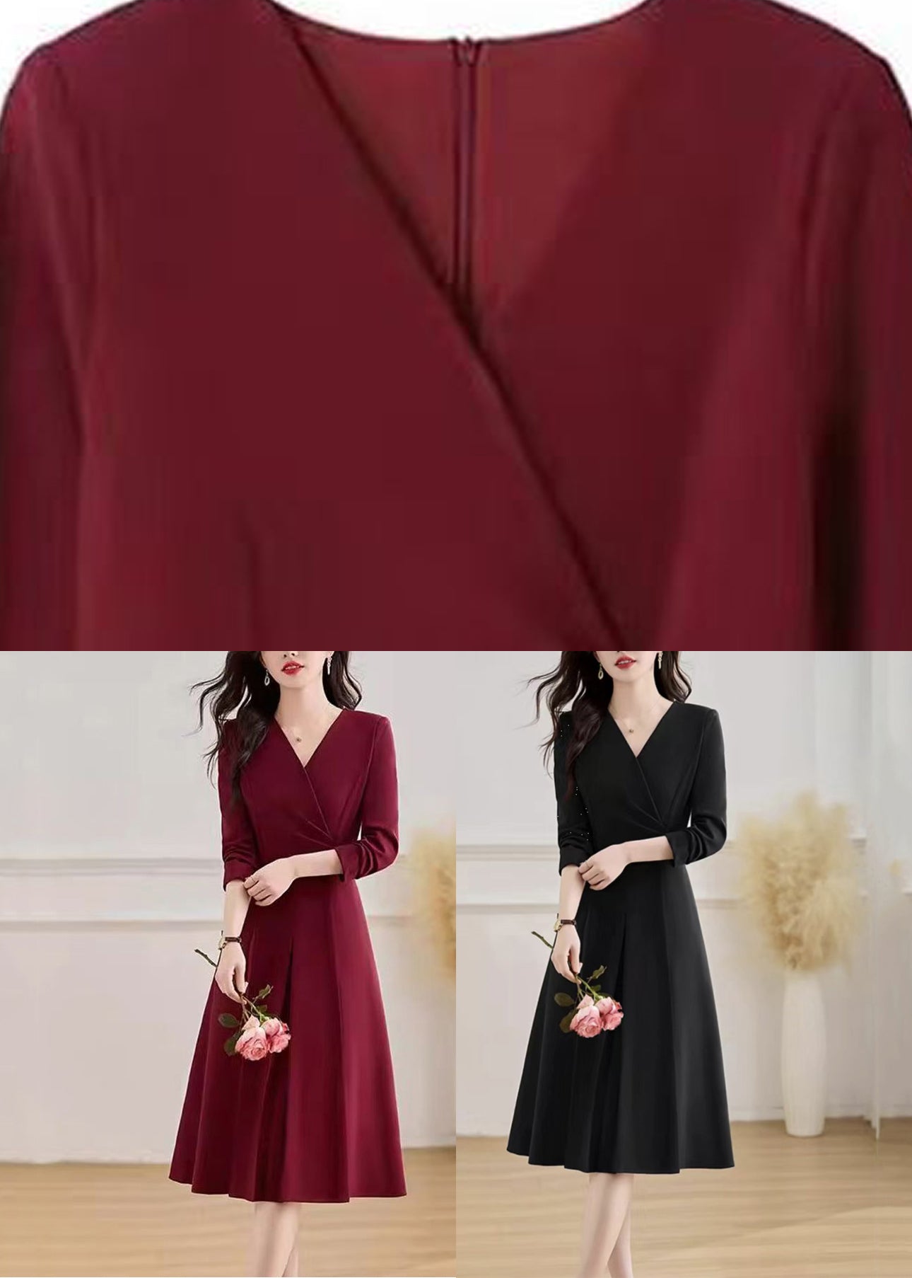 Black Wrinkled Flattering Long Dresses Fall