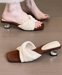 Beige Wedge Faux Leather Fitted Splicing Slide Sandals