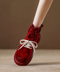 Red Lace Up Suede Splicing Boutique Chunky Boots
