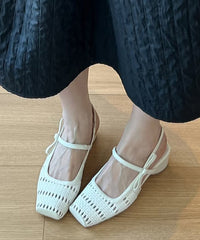 French Pink Woven Breathable Bow Chunky Heel Sandals