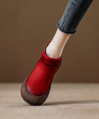 Red Platform Cowhide Leather Comfy Splicing Boots