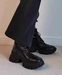 Black Sheepskin Splicing Lace Up Boots