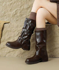 Stylish Black Faux Leather Splicing Chunky Boots