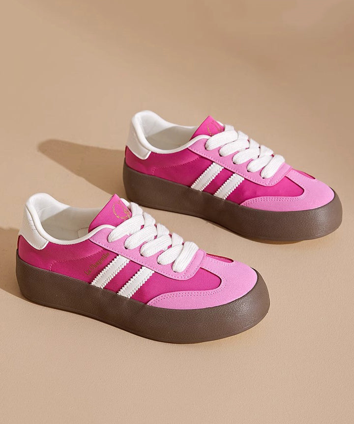 Casual Splicing Platform Flat Shoes Rose Faux Leather Lace Up