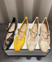 Yellow Embroidery Buckle Strap New Chunky Heel Shoes
