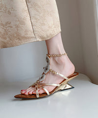 Gold Pointed Toe Wedge Sandals Zircon Peep Toe