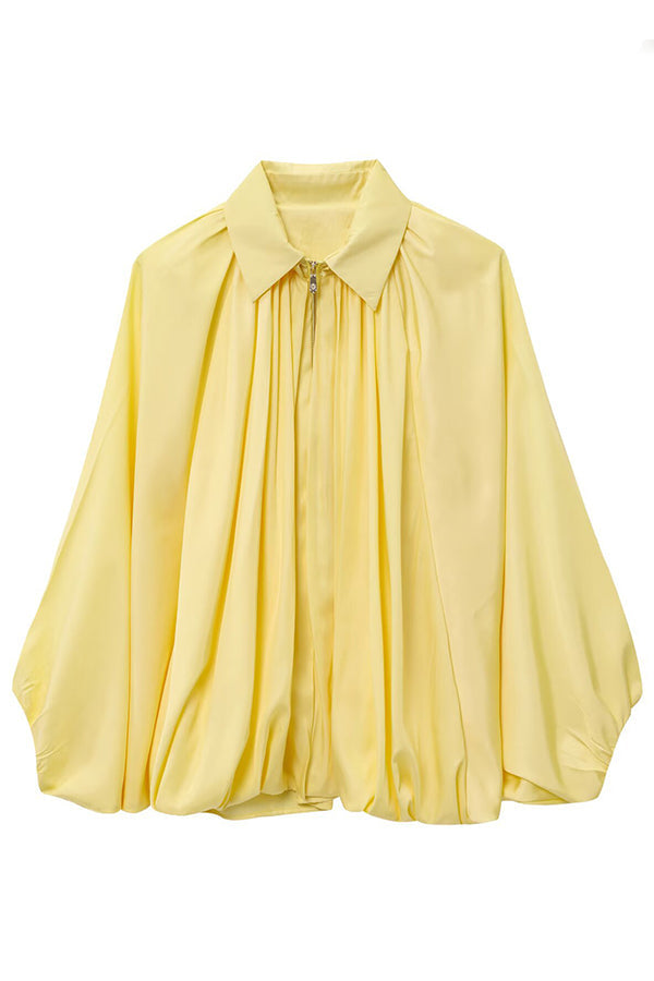 Lapel Loose Puff Long Sleeve Casual Zipper Jacket