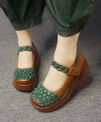 Handmade Retro Flower Buckle Strap High Wedge Heels Shoes