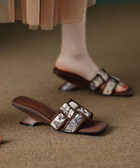 Brown Splicing Wedge Slide Sandals Peep Toe