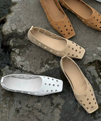 Classy Splicing Flat Shoes Brown Sheepskin Hollow Out