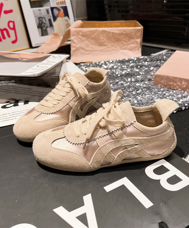 Lace Up Splicing Sport Flats Yellow Suede