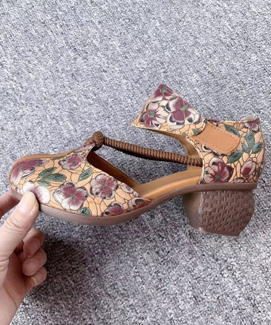 Ethnic Style Retro Green Cowhide Leather Hollow Out Embossed Sandals