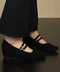 Brown Wedge Heels Shoes Suede Splicing Buckle Strap