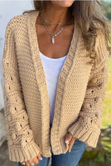Knit Solid Color V-neck Long-sleeved Cardigan