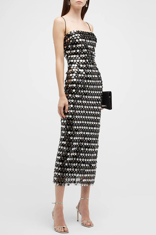 Sequined Halter-neck Backless Slim Fit Slit Midi Dress
