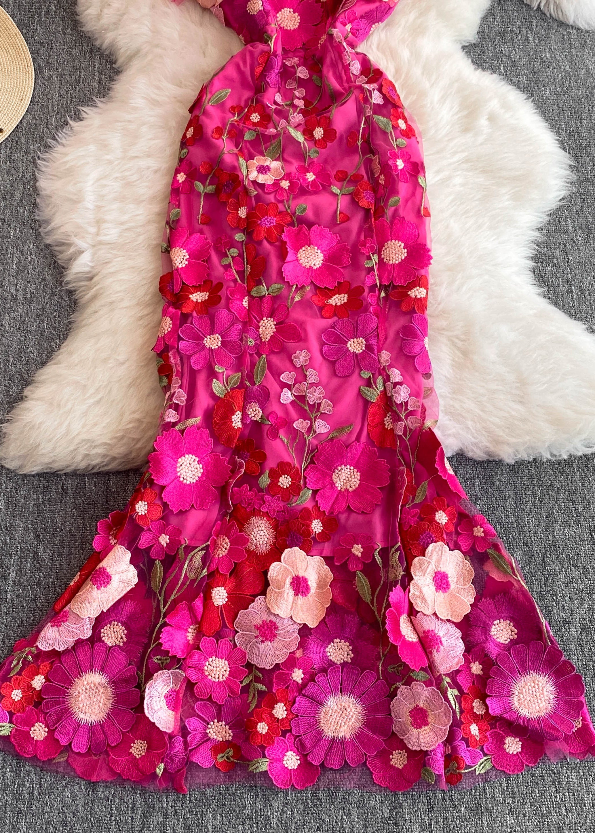 Rose O-Neck Flattering Tulle Maxi Dresses Summer