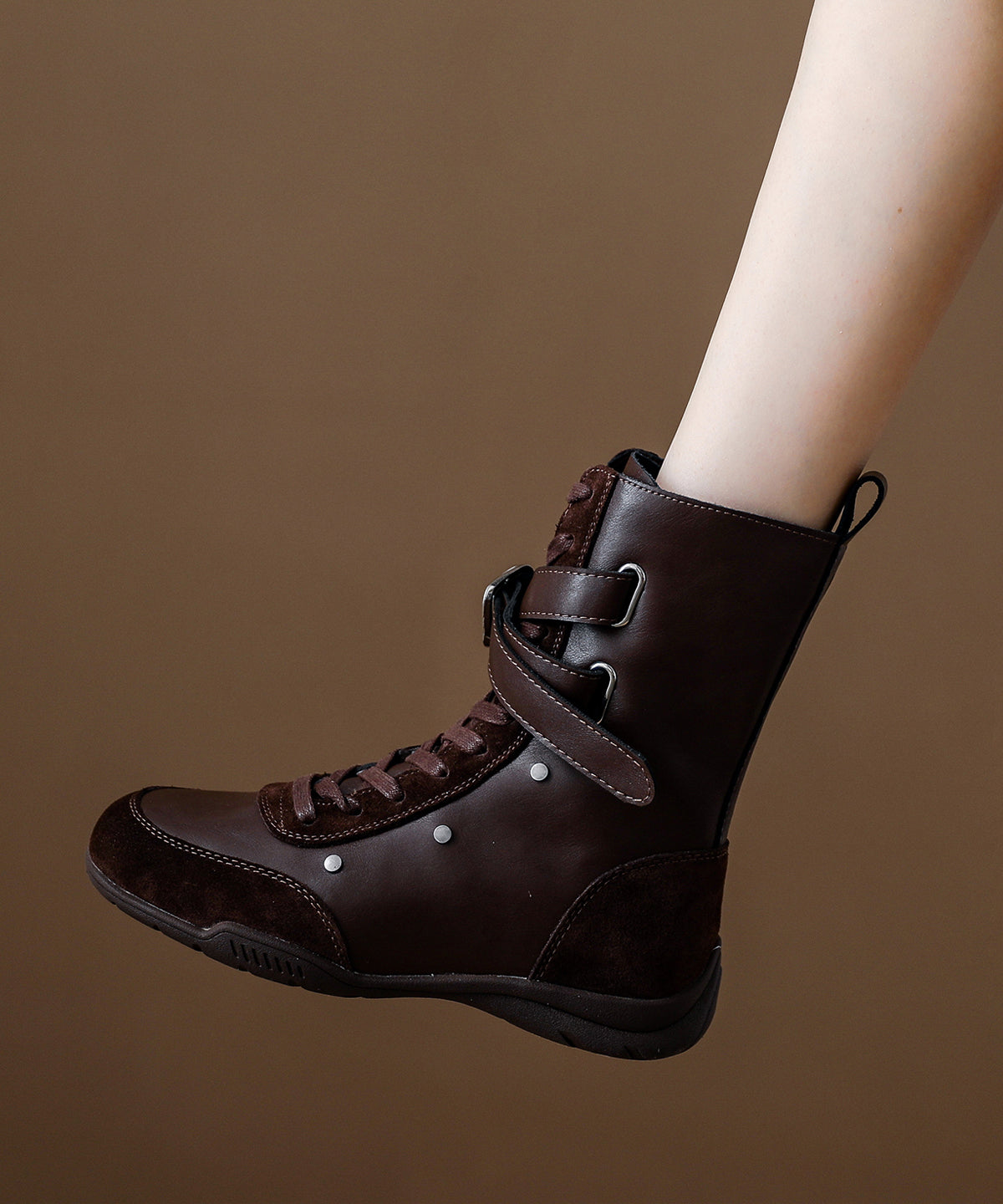 Khaki Lace Up Wedge Suede Elegant Splicing Boots