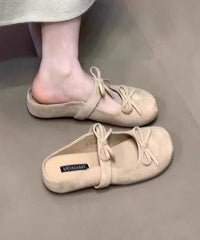 French Yellow Bow Splicing Wedge Slide Sandals